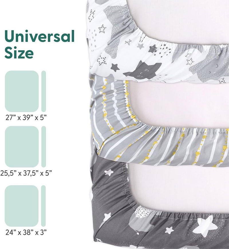 The Peanut Shell Mini Crib Fitted Sheets Set, Playard, Pack Play Sheets, Playpen, Elephant Stars - Image 3